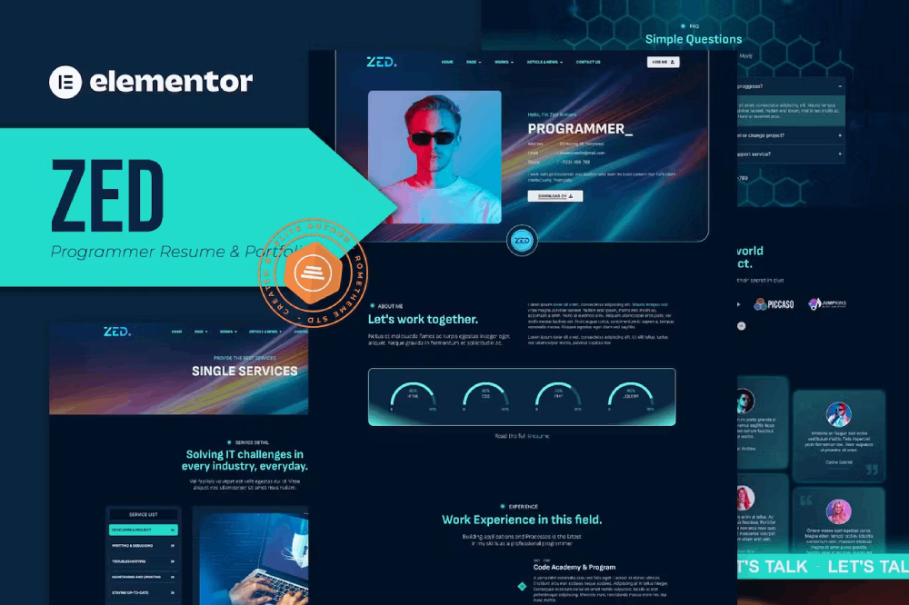 Zed Programmer Resume & Portfolio Elementor Template Kit