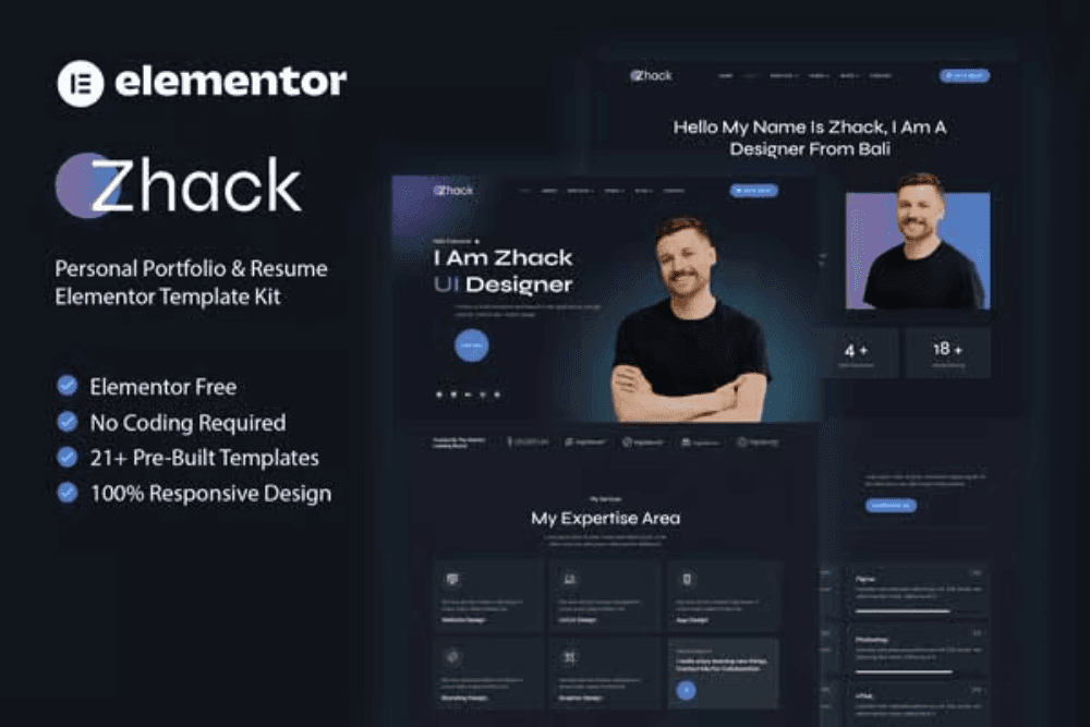Zhack Personal Portfolio & Resume Elementor Template Kit