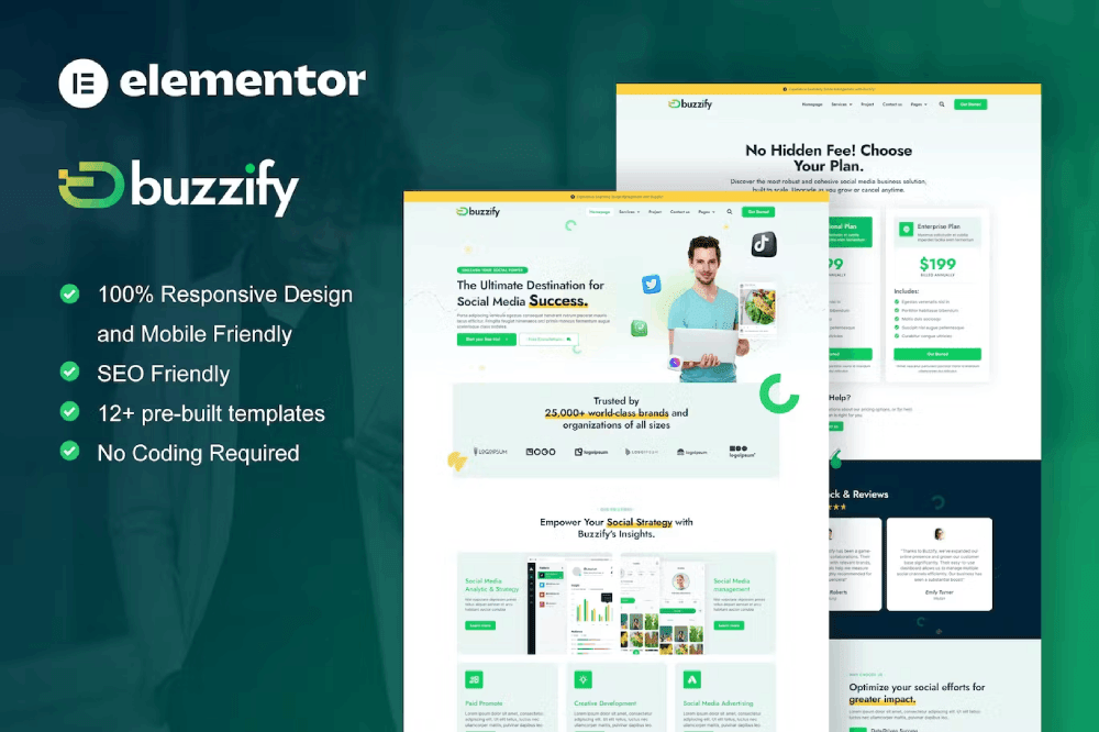 Buzzify Social Media Marketing Agency Elementor Template Kit