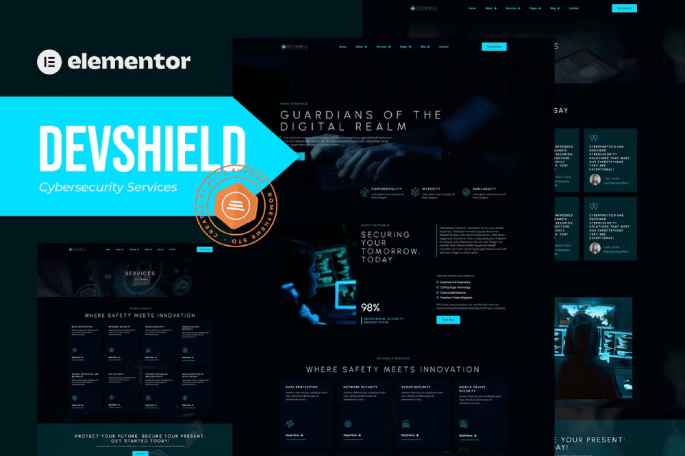 Devshield Cybersecurity Services Elementor Pro Template Kit