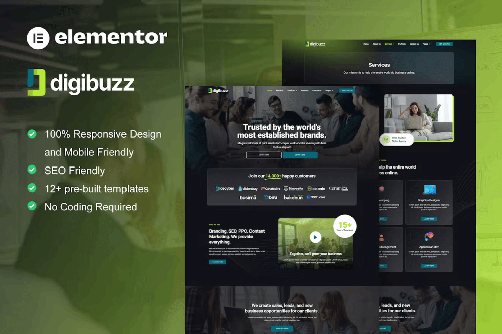 DigiBuzz Dark Digital Agency Elementor Template Kit