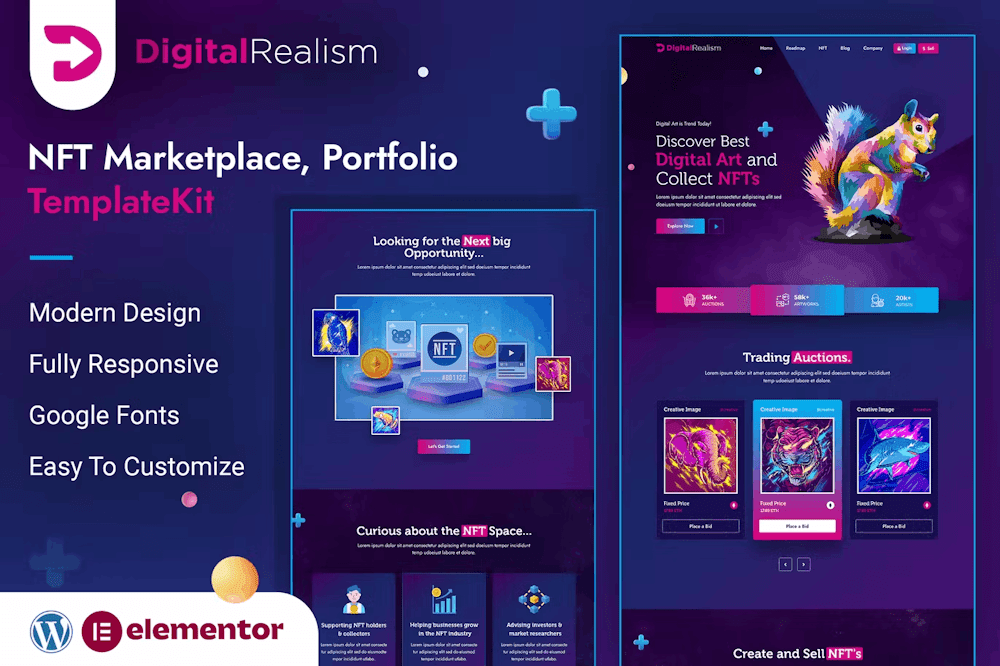 Digital Realism NFT Modern NFT Marketplace Elementor Template Kit