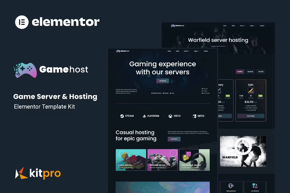 Gamehost Game Server & Hosting Elementor Template Kit