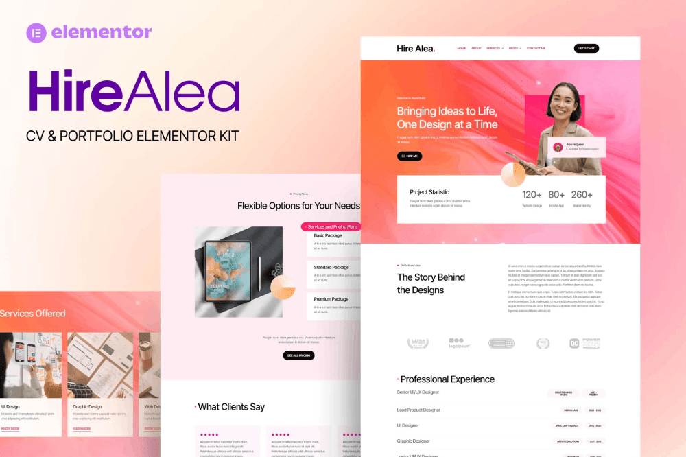 HireAlea Freelancer Personal CV Elementor Template Kit