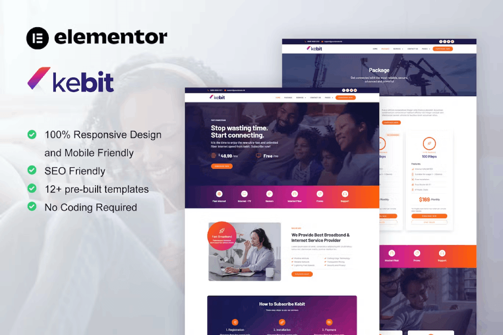 Kebit Broadband & Internet Service Provider Elementor Pro Template Kit