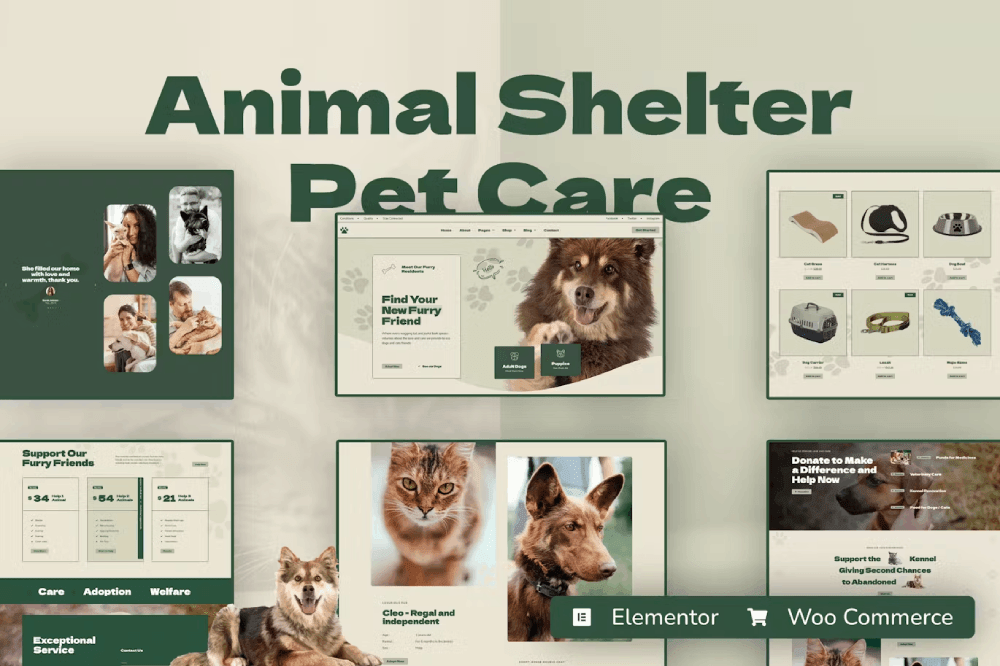 Kenneli Animal Shelter & Pet Care Elementor Pro Template Kit