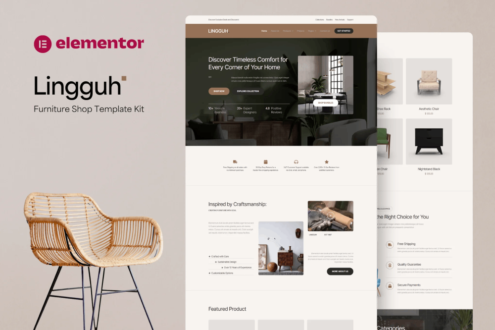 Lingguh Furniture Ecommerce Elementor Template Kit