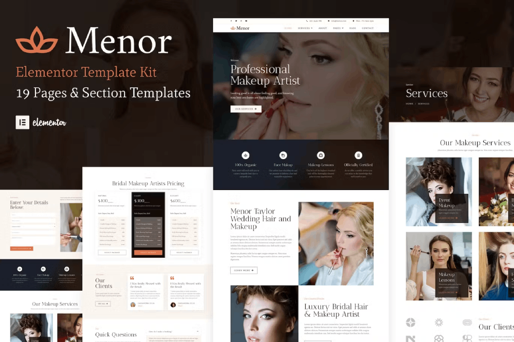 Menor Makeup Artist & Hair Stylist Elementor Pro Template Kit