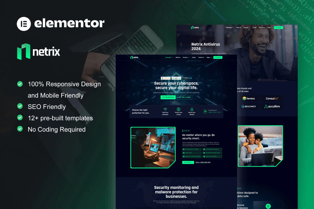 Netrix Cyber Security Services Elementor Template Kit