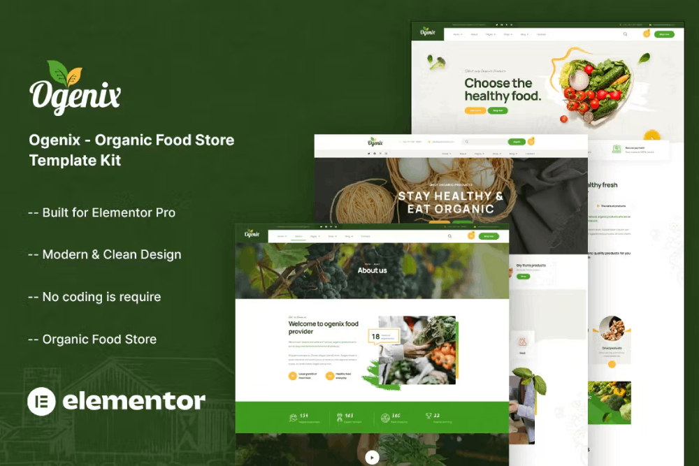 Ogenix Elementor Pro Template Kit for Organic Food