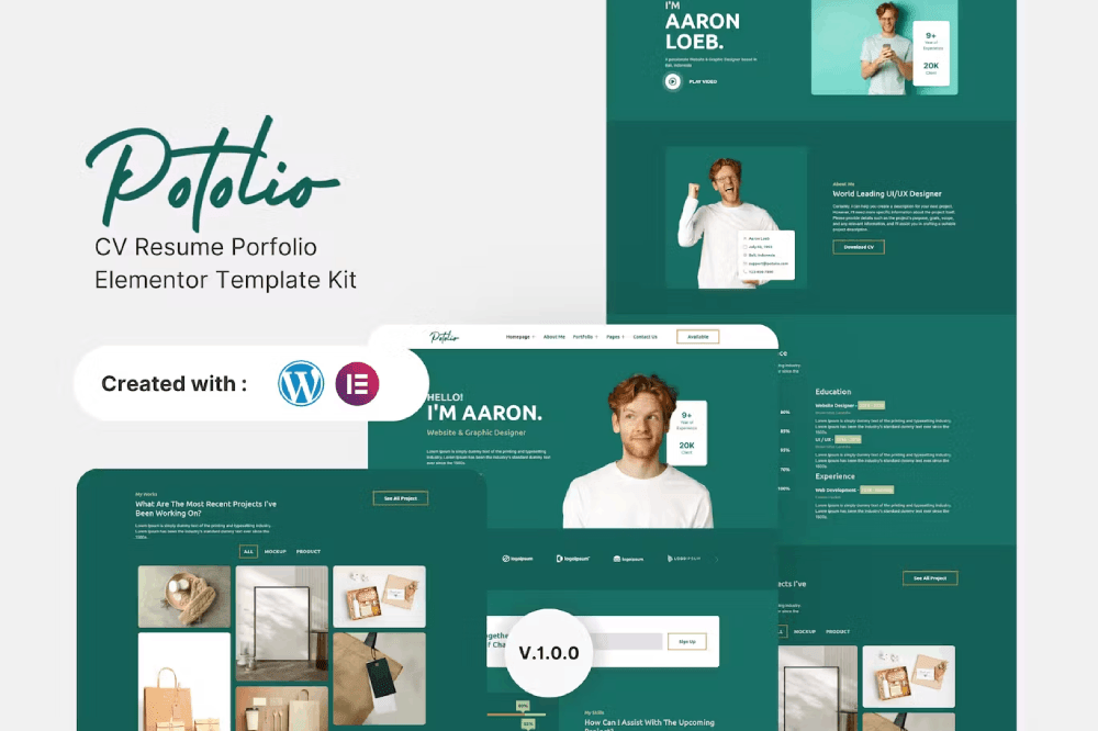 Potolio CV Resume Portfolio Elementor Template Kit