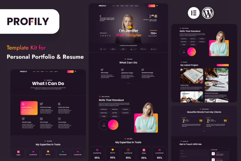 Profily Personal Portfolios & Resume Elementor Template Kit