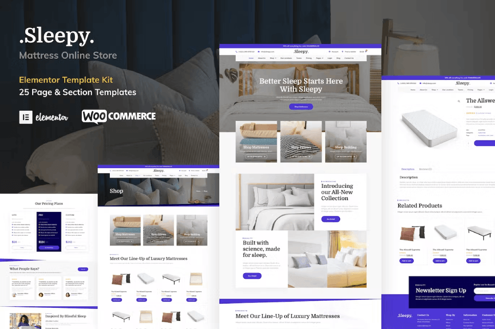 Sleepy Mattress & Bedding Online Store Elementor Pro Template Kit