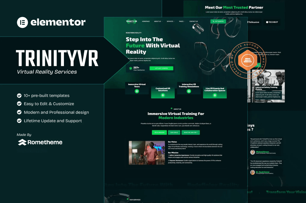 TrinityVR Virtual Reality Services Elementor Template Kit