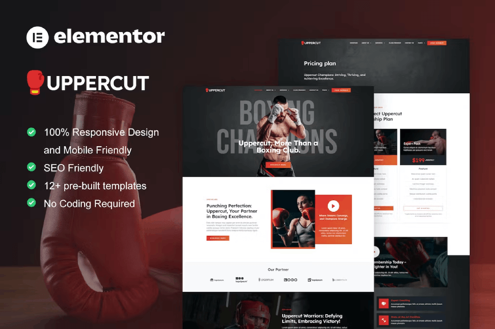 Uppercut Boxing School & Martial Arts Elementor Pro Template Kit