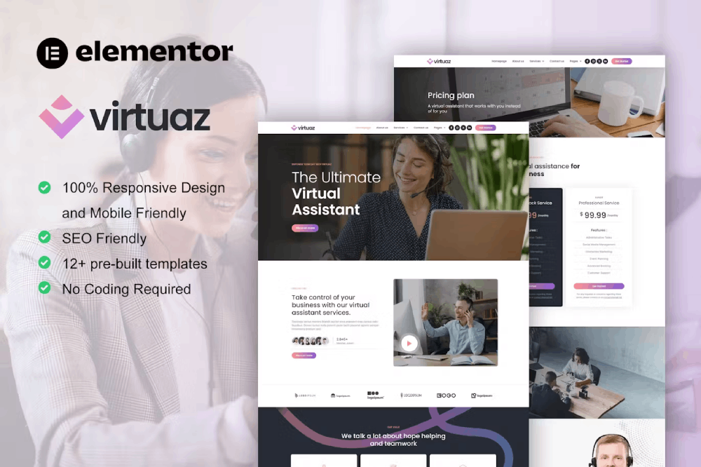 Virtuaz Virtual Assistant Business Elementor Template Kit