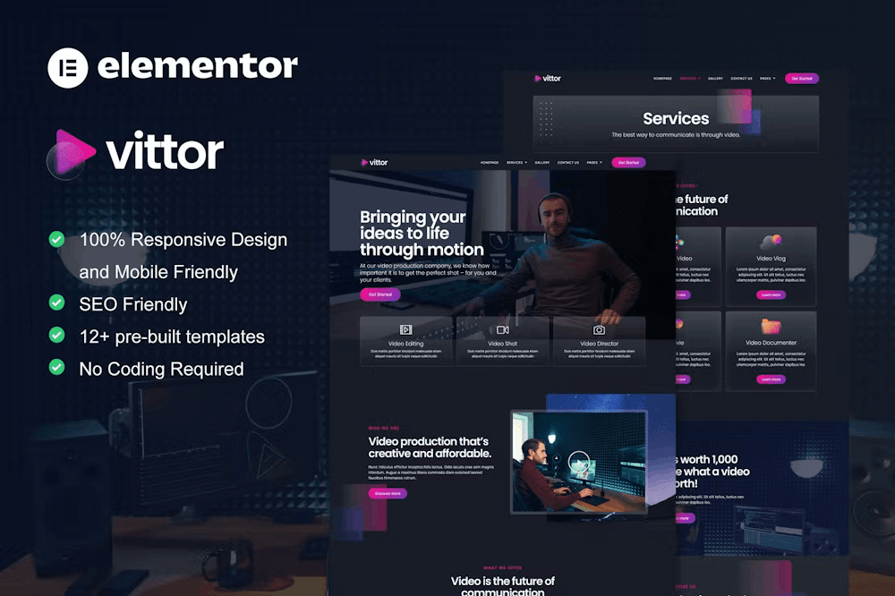 Vittor Video Production Service Elementor Pro Template Kit