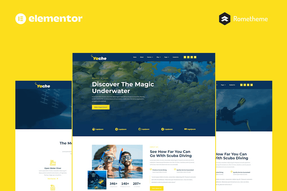 Yache Scuba Diving Center Elementor Pro Full Site Template Kit