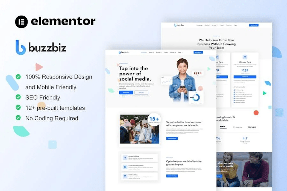 BuzzBiz – Social Media Marketing Agency Elementor Pro Template Kit