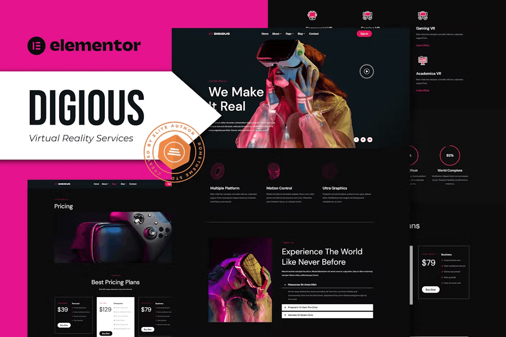 Digious Virtual Reality Services Elementor Template Kit