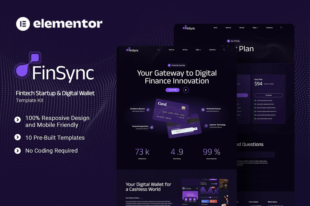 FinSync - Fintech Startup & Digital Wallet Elementor Template Kit