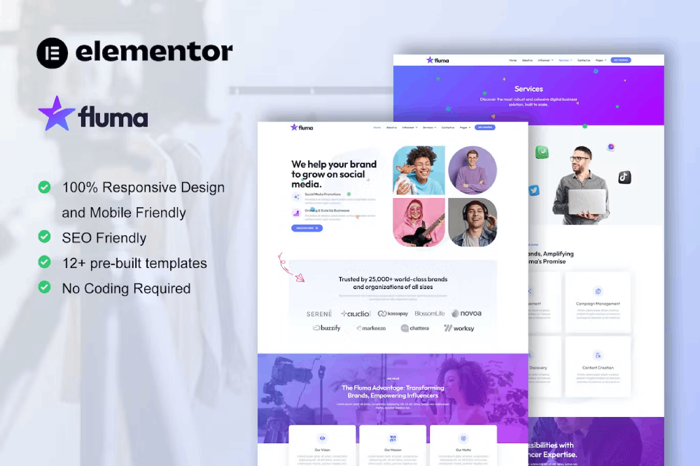 Fluma Influencer Marketing Agency Elementor Pro Template Kit