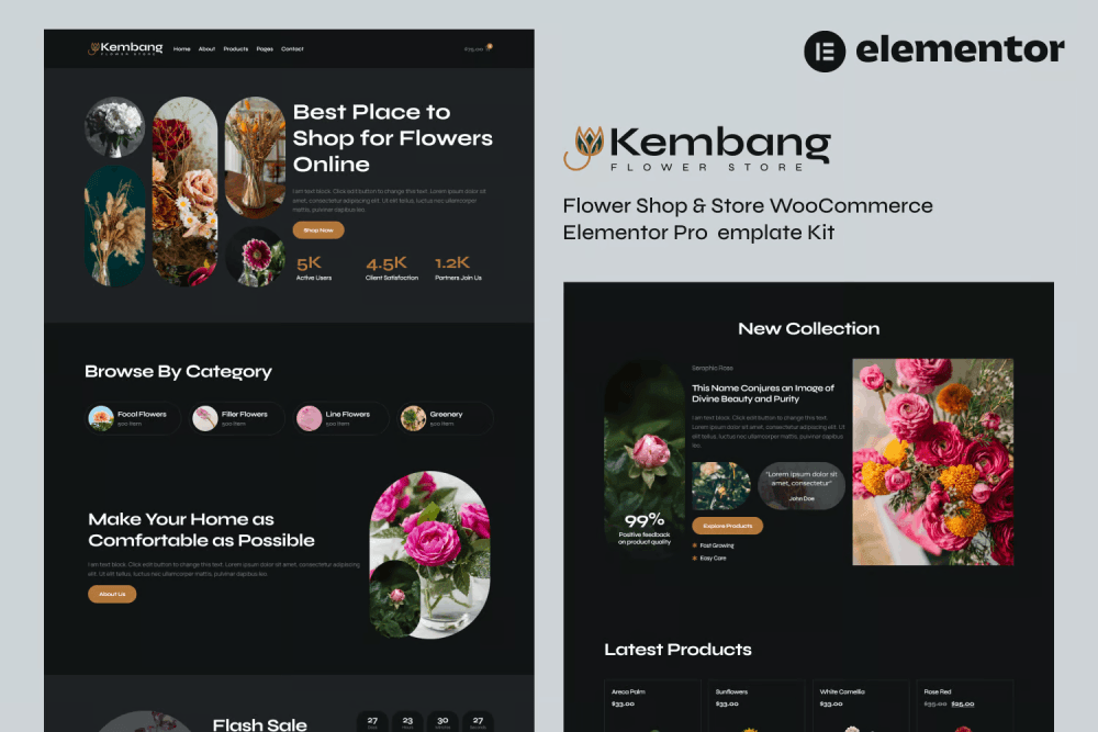 Kembang Flower Shop & Store WooCommerce Elementor Pro Template Kit