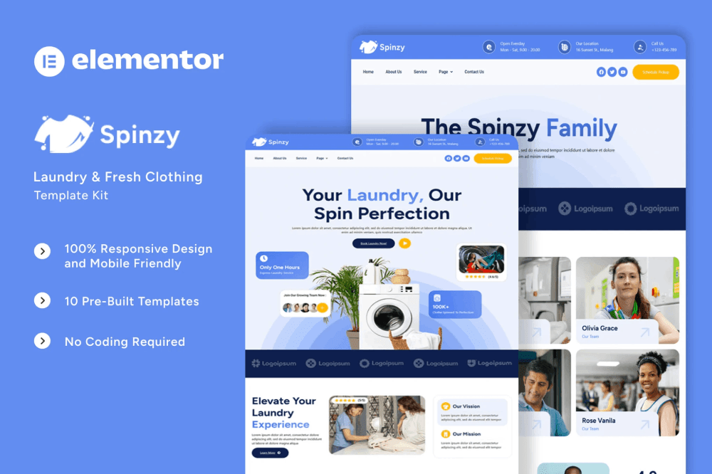 Spinzy Laundry & Fresh Clothing Elementor Template Kit