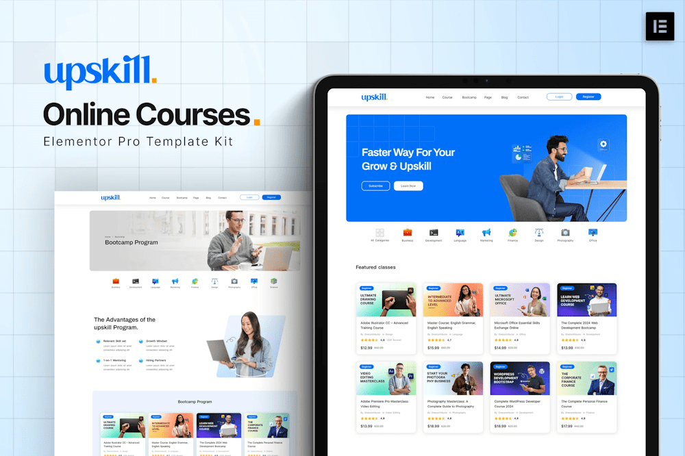 Upskill - Online Course Elementor Pro Template Kit free download templategoat