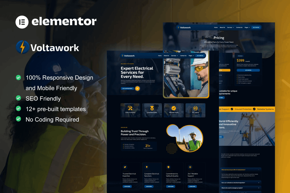 VoltaWork Electrical Service Elementor Template Kit