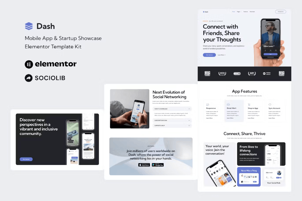 Dash – Mobile App & Startup Showcase Elementor Template Kit