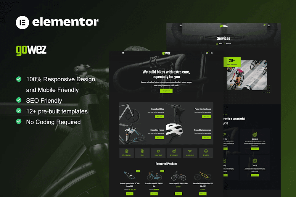 Gowez - WooCommerce Bike Shop & Bike Service Elementor Template Kit TemplateGoat Elementor Templates