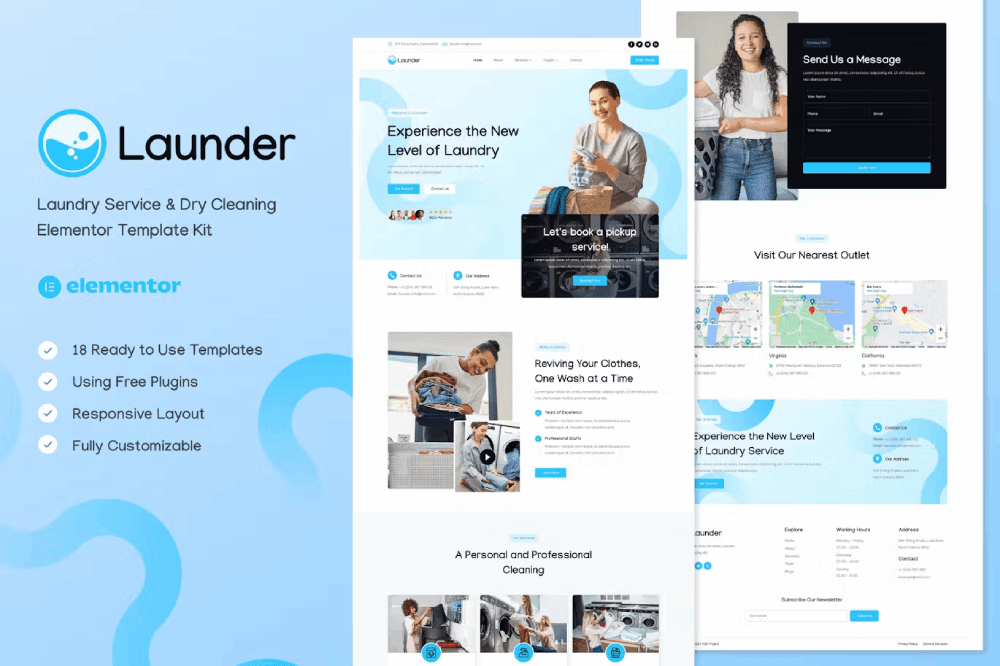 Launder – Laundry Service & Dry Cleaning Elementor Template Kit