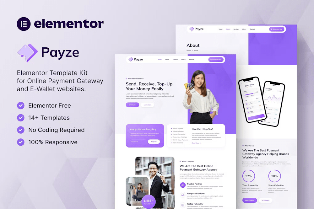 Payze – Online Payment Gateway & E-Wallet Elementor Template Kit TemplateGoat