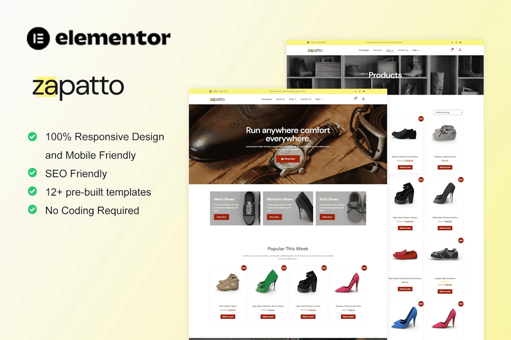 Zapatto - Shoes Store WooCommerce Elementor Template Kit TemplateGoat