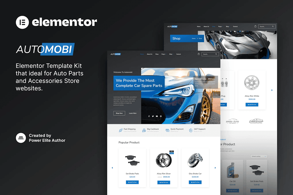 Automobi – Auto Parts Store & Accessories Elementor Template Kit TemplateGoat