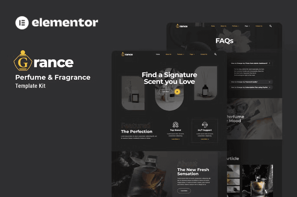 Grance – Perfume & Fragrance Elementor Template Kit TemplateGoat