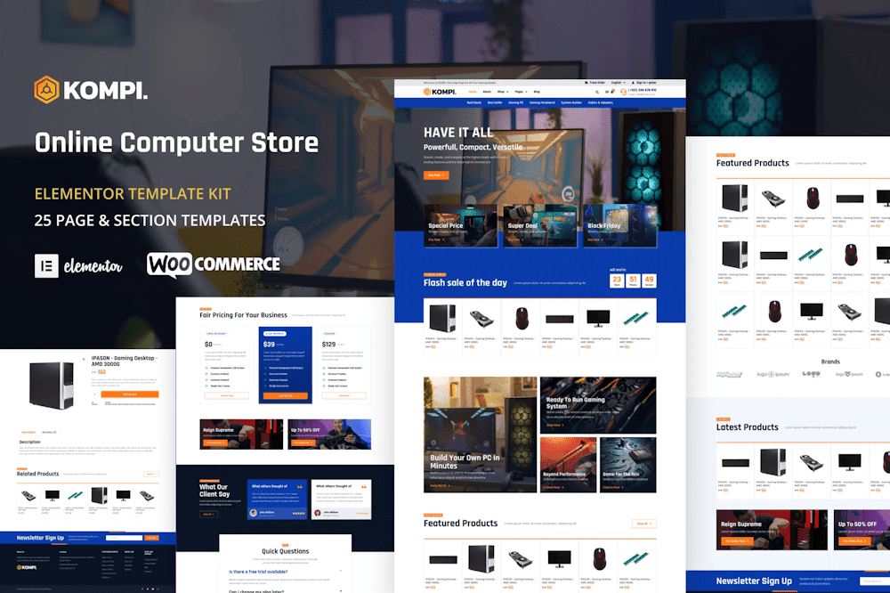 Kompi - Computer Store WordPress Elementor Template Kit TemplateGoat