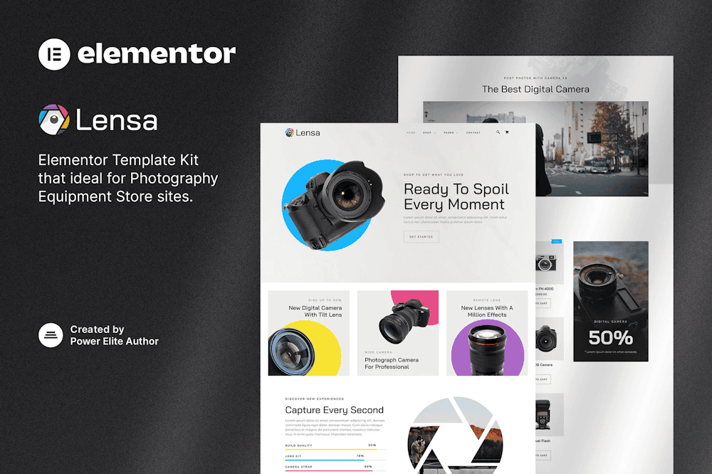 Lensa – Camera & Photography Equipment Store Elementor Template Kit TemplateGoat