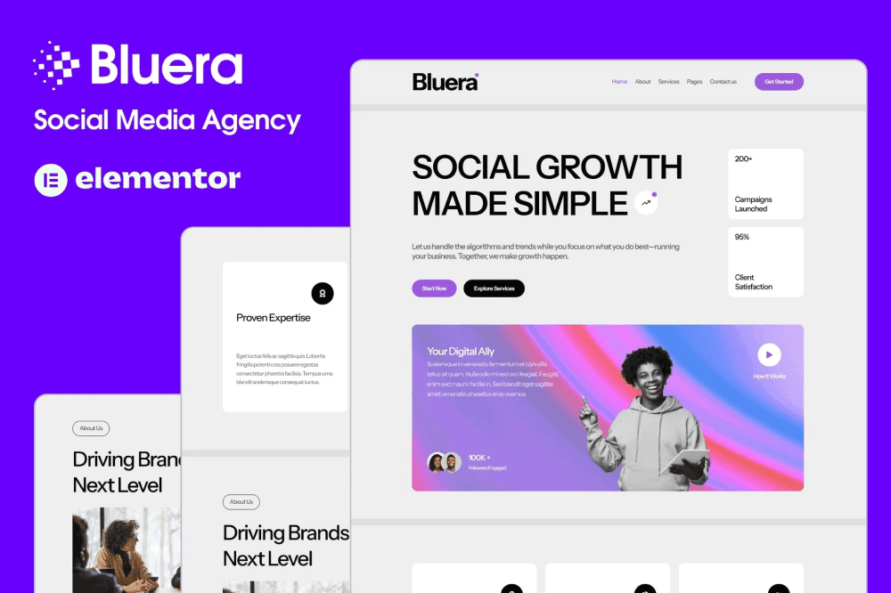 Bluera – Social Media Agency Elementor Template Kit templategoat