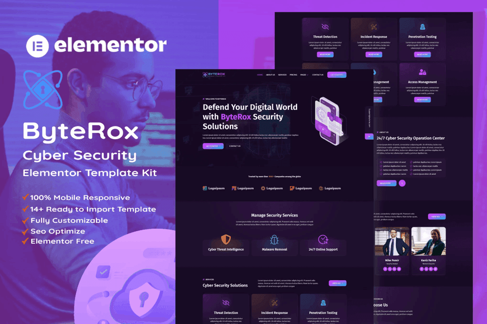 ByteRox – Cyber Security Elementor Template Kit templategoat cyber security Elementor template