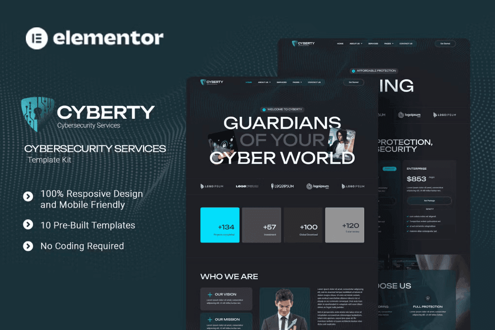 Cyberty – Cyber Security Service Elementor Template Kit Elementor cybersecurity kit cybersecurity business template