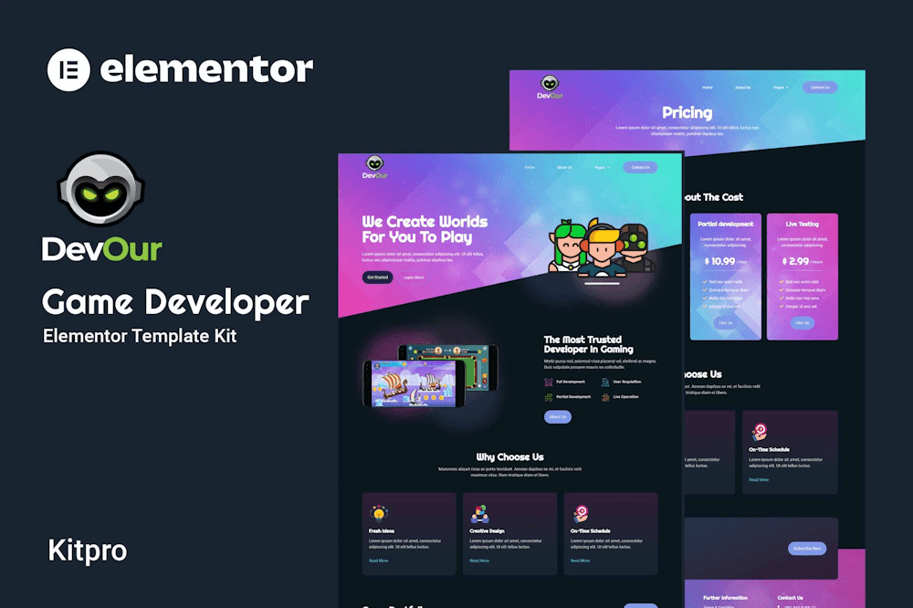 Devour – Game Developer Elementor Template Kit TemplateGoat business Elementor template