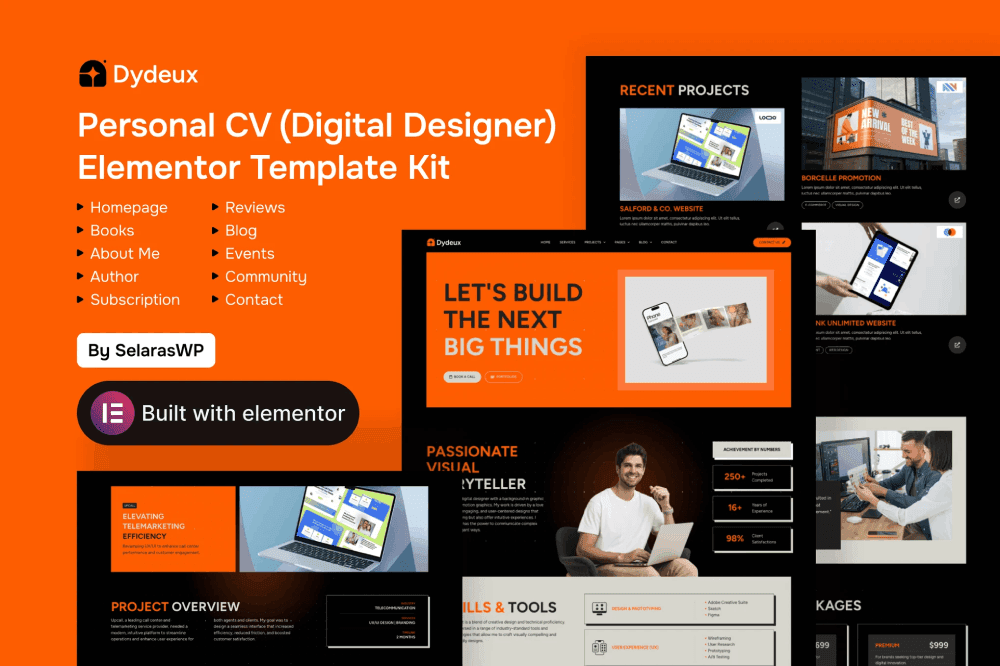 Dydeux – Personal CV Elementor Pro Template Kit TemplateGoat