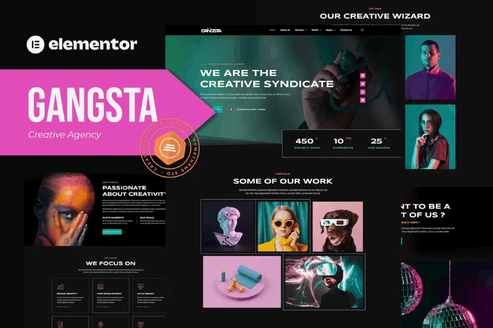 Gangsta – Creative Agency & Portfolio Elementor Template Kit TemplateGoat