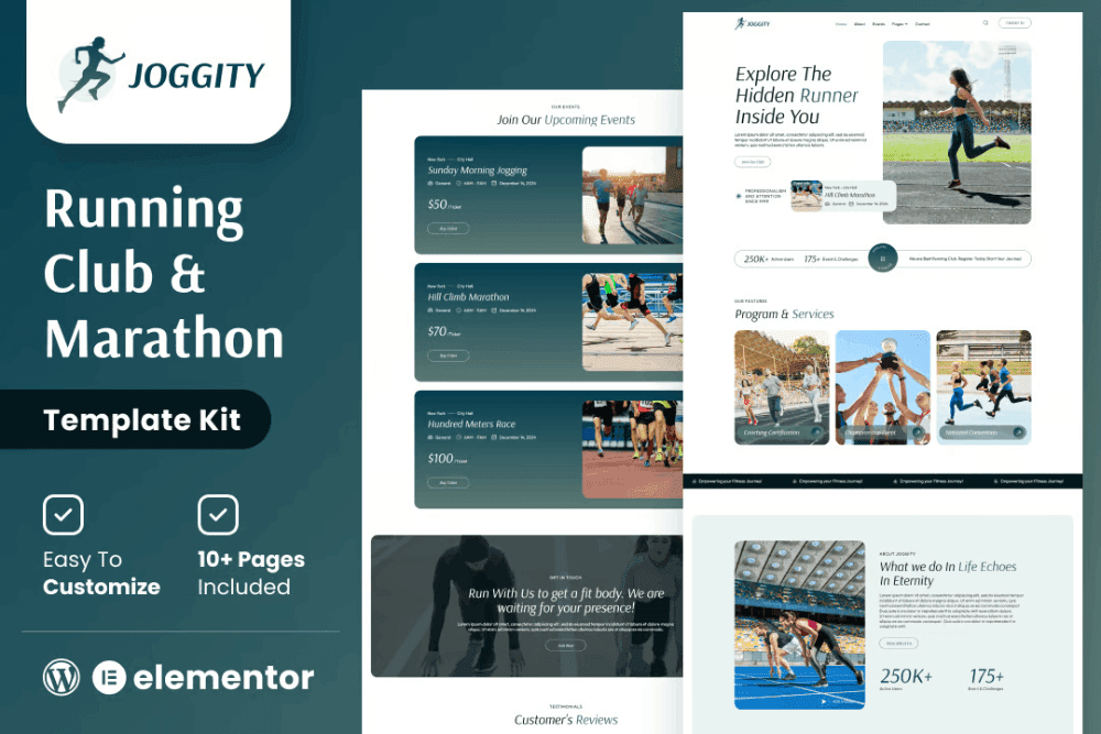Joggity – Marathon Race & Running Elementor Template Kit templategoat