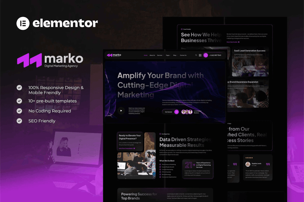 Marko – Digital Marketing Agency Elementor Template Kit templategoat digital marketing Elementor template