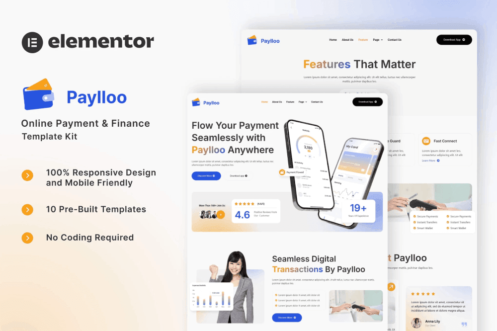 Paylloo – Online Payment & Finance Elementor Template Kit Templategoat Elmentor template kit