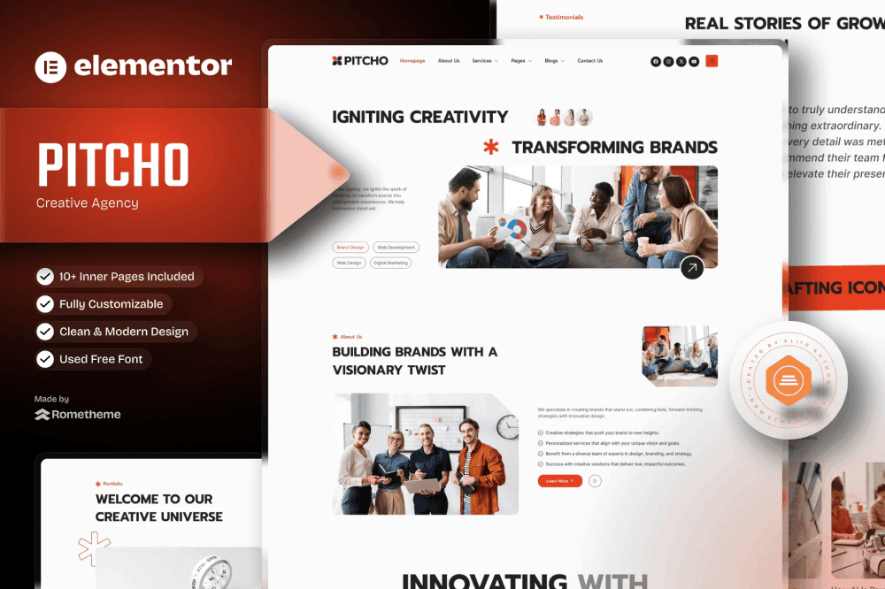 Pitcho – Creative Agency Elementor Template Kit creative agency Elementor template