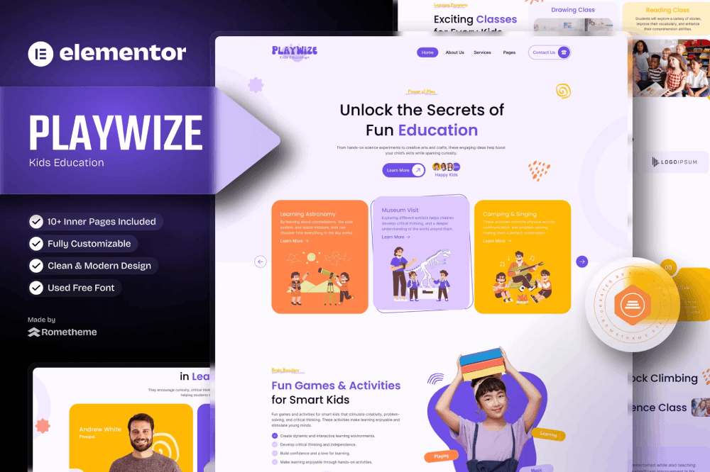 Playwize – Kids Education Elementor Template Kit Templategoat elementor template free download
